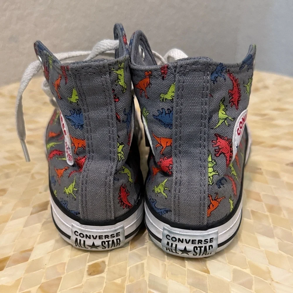 Converse Dinoverse Kids High-Tops - Gray with Colorful Dinosaurs size 1Y